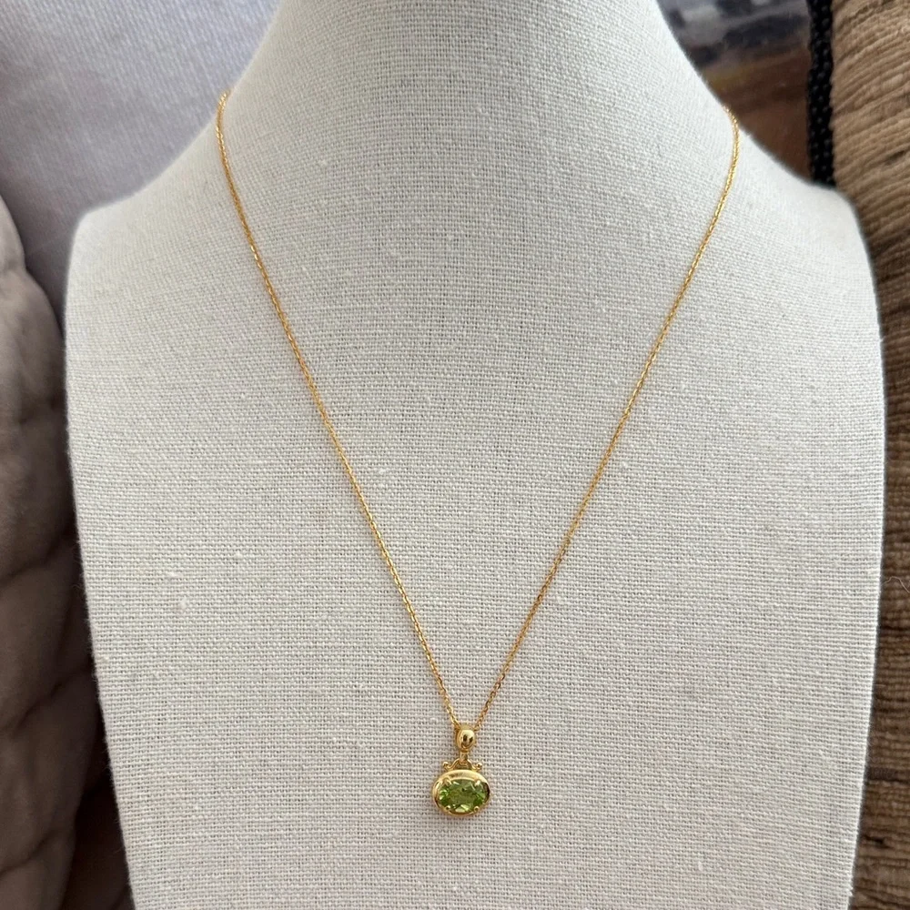 Peridot Necklace | 925 Sterling Silver | 17” Adjustable | Dainty Chain | 7.8mm - Picture 3 of 7